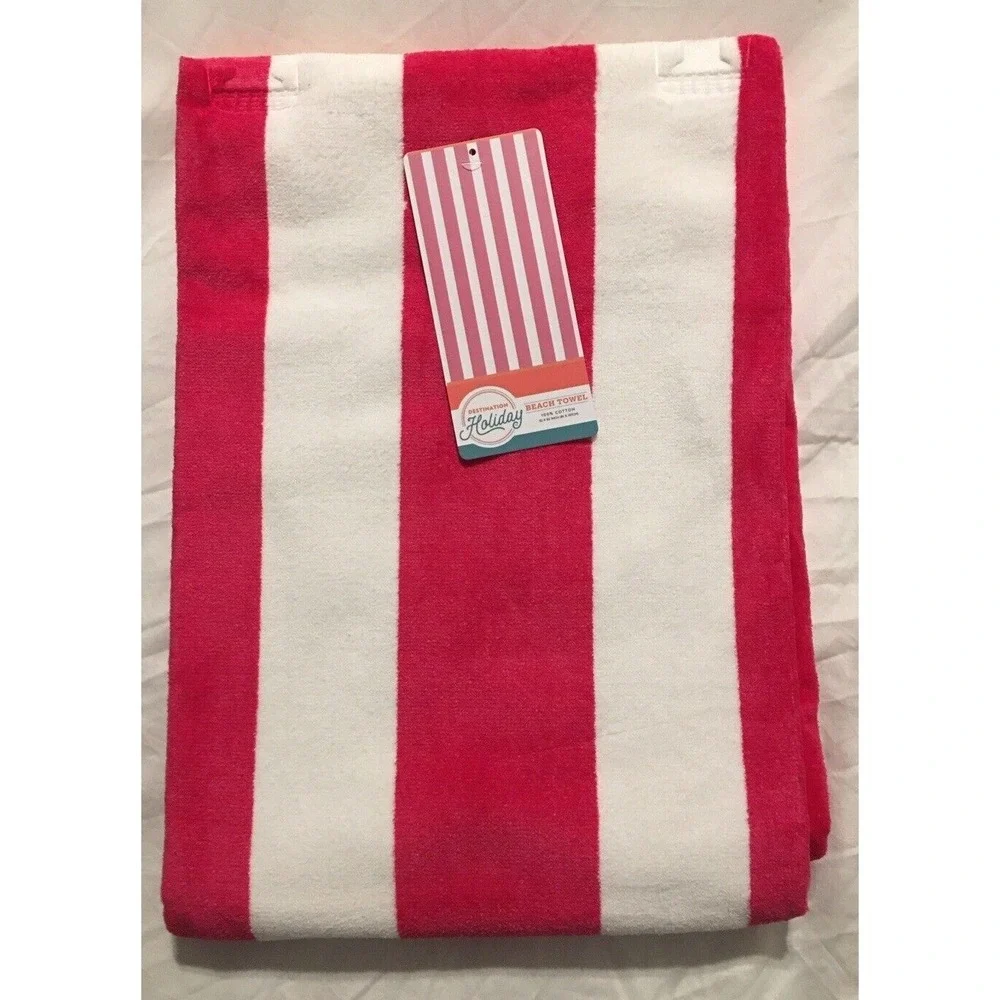 Beach‎ Towel Destination Holiday 'Hot Pink and White Stripe' 32